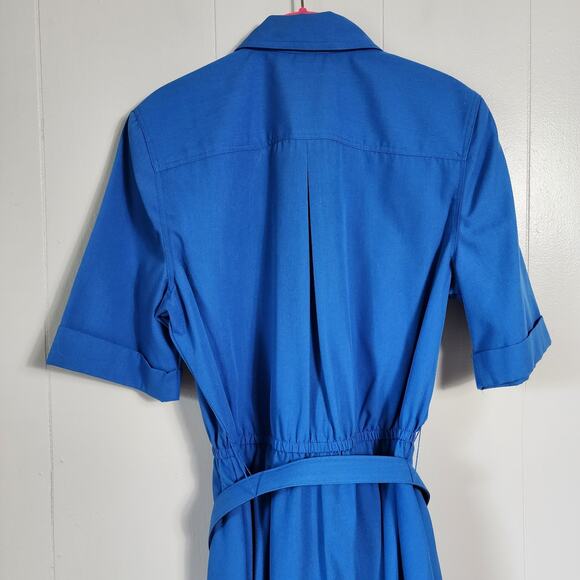 Vintage Office Retro Schrader Secretary Cargo Dress Button Up Belted 8 Blue - Picture 8 of 9